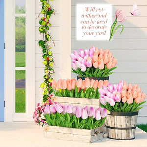 96-Pcs Real Touch Artificial Tulip Flower (Purple & Pink)