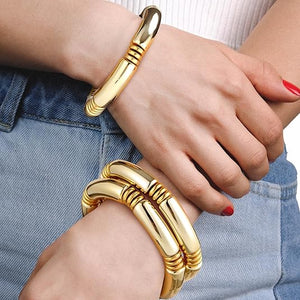Gold Chunky Bamboo Bangle Bracelet (Set of 10)