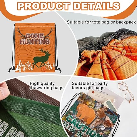 Drawstring Backpack Bag (16 Pcs, Hunting Theme)