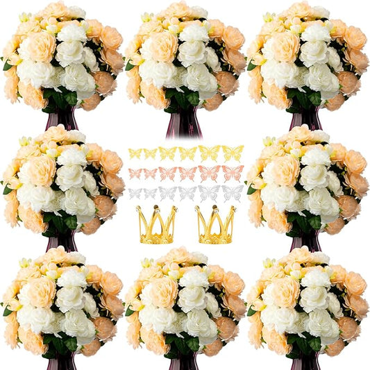 50-Pcs Artificial Peony Silk Flower Bouquet with Sticker & Crown