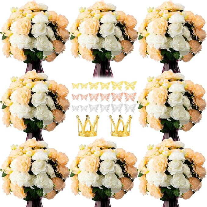 50-Pcs Artificial Peony Silk Flower Bouquet with Sticker & Crown