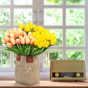 96-Pcs Real Touch Artificial Tulip Flower (Yellow & Orange Gradient)