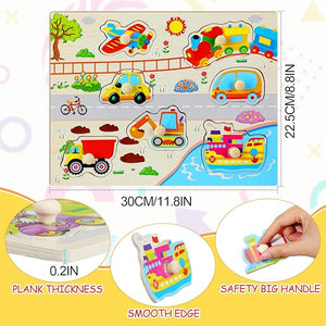 11.8" x 8.8" Vehicle Peg Wooden Puzzle (Set of 5)