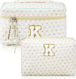 Cotton Quilted Makeup Bag (Letter S/M/K, Set of 2)