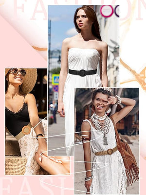 Women's Straw Woven Elastic Belt (Set of 6)