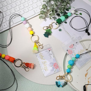 4-Pack Silicone Beaded Lanyard with ID Badge Holder (Vertical & Horizontal Holders)