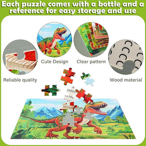 13.8" x 9.8" Wooden Dinosaur Jigsaw Puzzle (8 Set, 560 Pcs)