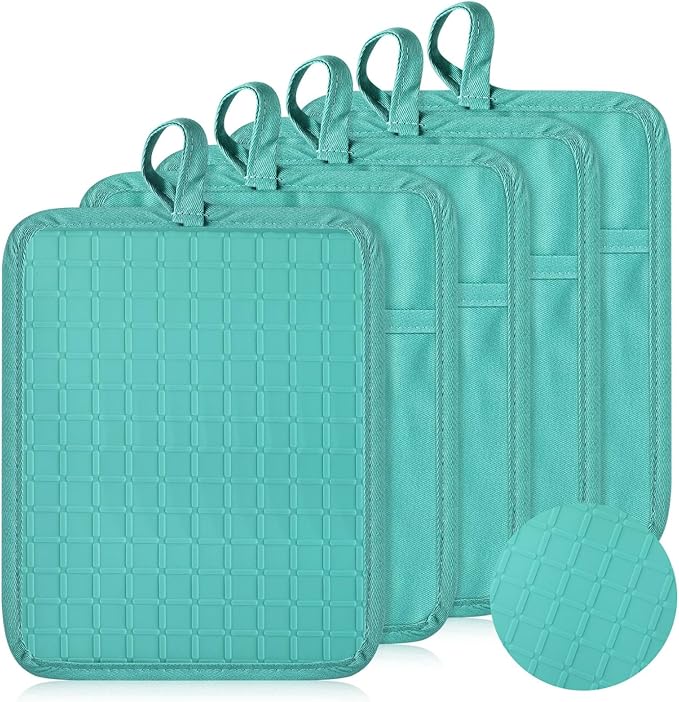 5-PK Heat Resistant Cotton Pot Holders with Silicone Grip