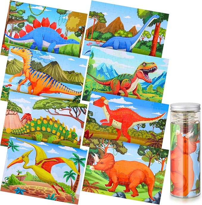 13.8" x 9.8" Wooden Dinosaur Jigsaw Puzzle (8 Set, 560 Pcs)