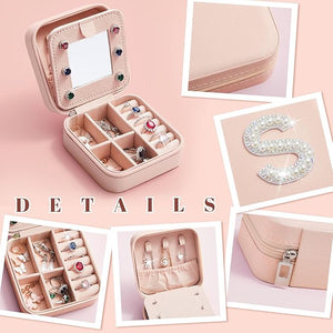 Initial Mini Pink Travel Jewelry Box with Mirror (S)