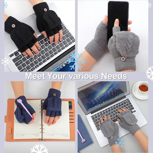 Fingerless Flip-Top Knit Gloves (black/gray/navy, Pairs of 3)