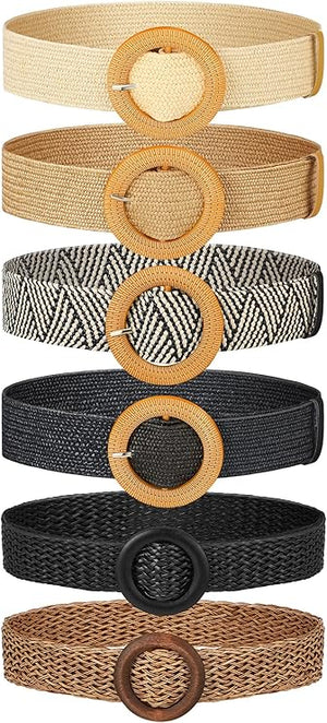 Women's Straw Woven Elastic Belt (Set of 6)