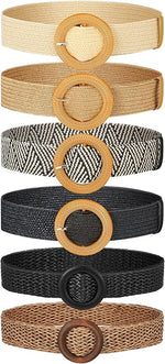 Women's Straw Woven Elastic Belt (Set of 6)