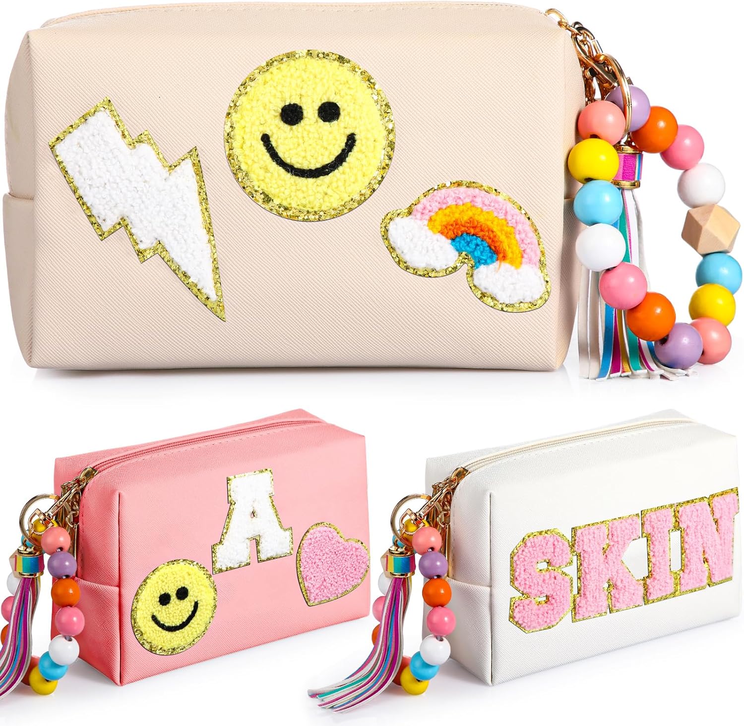 3 Pcs PU Makeup Bag with keychain bracelet