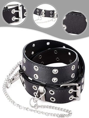 Double Grommet Belts with Chain (black & white, Set of 2)