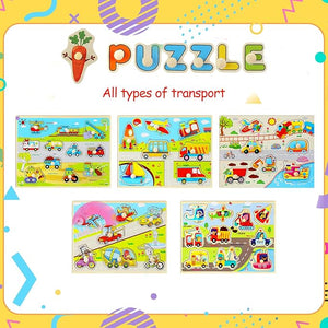 11.8" x 8.8" Vehicle Peg Wooden Puzzle (Set of 5)