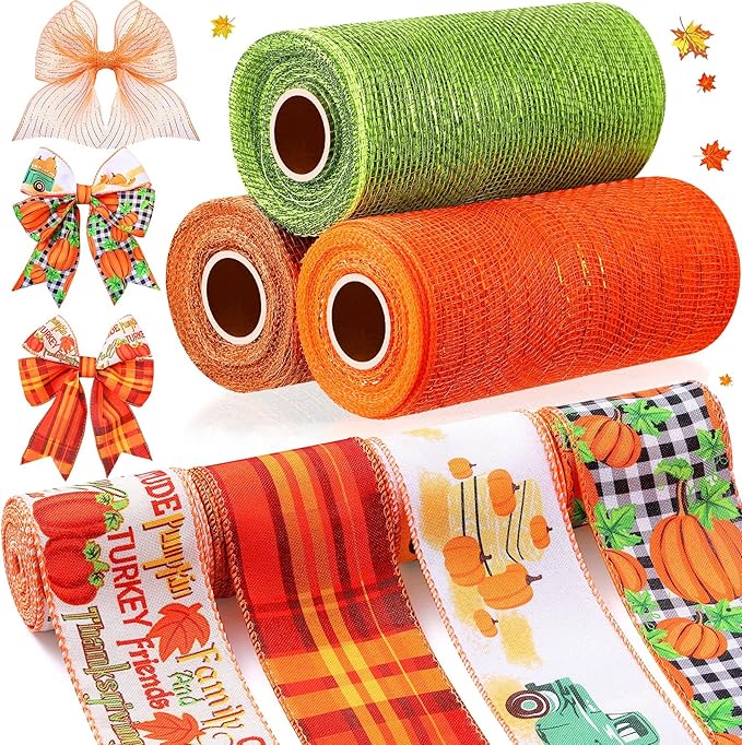 43-Yard Fall Holiday Ribbon Set (Set of 7 Roll)