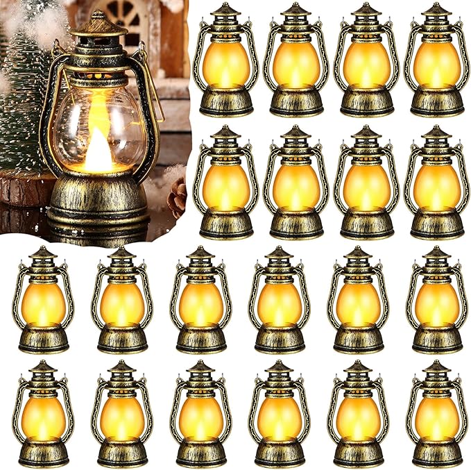 Rustic LED Hanging Lantern (Bronze, Set of 20)