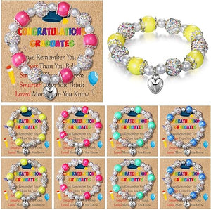 Kids Graduation Bead Bracelet with Wish Card & Gift Bag (Assorted Color, Set of 12)