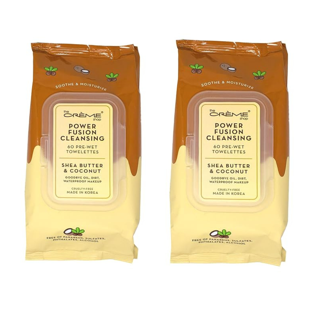 The Crème Shop 60 ct Makeup Remover Wipes -2 Pack (Shea Butter & Coconut)