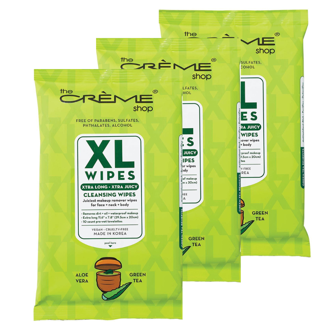 The Crème Shop 10 ct XL Makeup Remover Wipes -3 Pack (Aloe Vera & Green Tea)