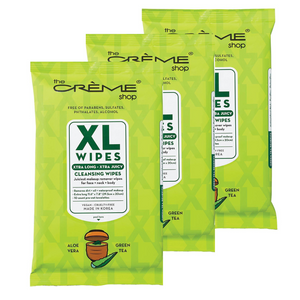 The Crème Shop 10 ct XL Makeup Remover Wipes -3 Pack (Aloe Vera & Green Tea)