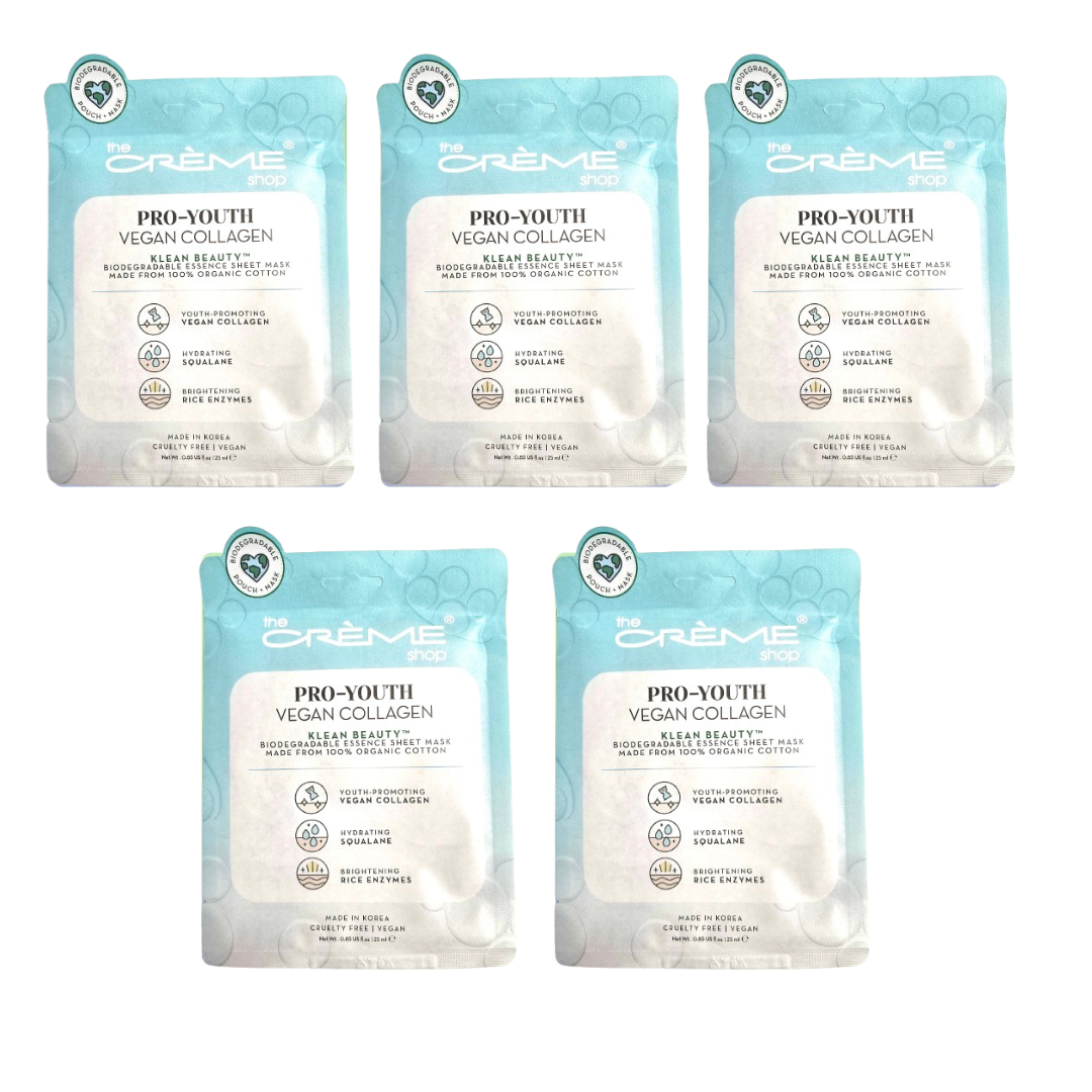 The Crème Shop Klean Beauty™ Sheet Mask - 5 Pack (VEGAN COLLAGEN)