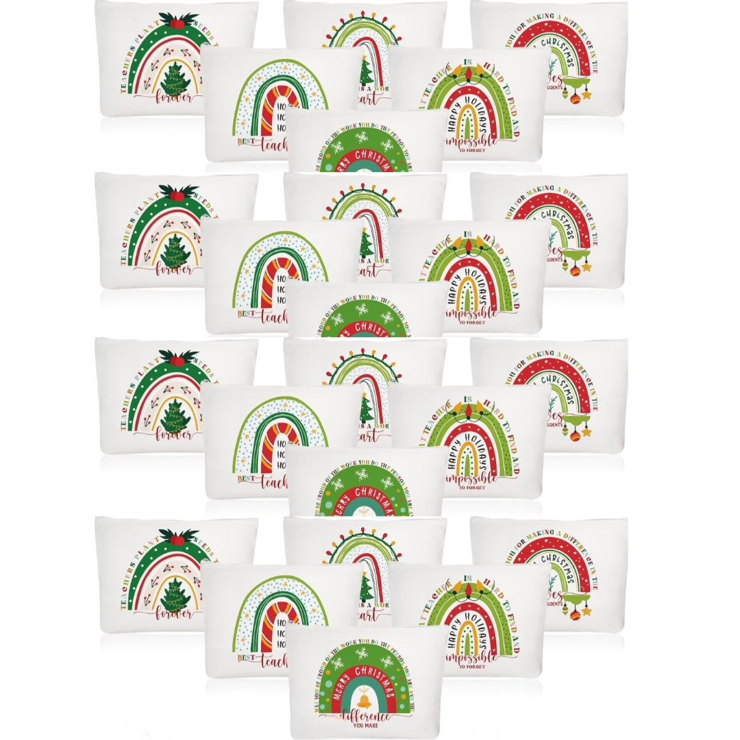 Christmas Themed Canvas Zipper Pouch, Makeup Bag (Set of 24)