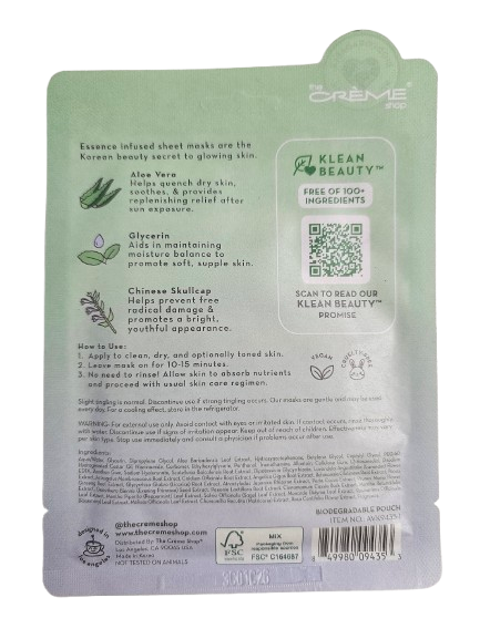 The Crème Shop Klean Beauty™ Sheet Mask - 5 Pack (ALOE VERA X3)