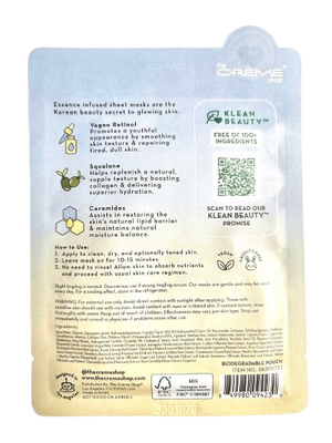 The Crème Shop Klean Beauty™ Sheet Mask - 5 Pack (VEGAN RETINOL)