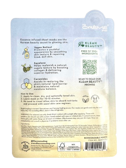 The Crème Shop Klean Beauty™ Sheet Mask - 5 Pack (VEGAN RETINOL)