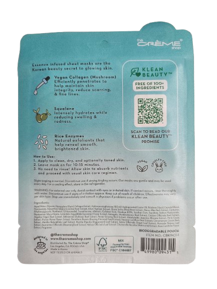 The Crème Shop Klean Beauty™ Sheet Mask - 5 Pack (VEGAN COLLAGEN)
