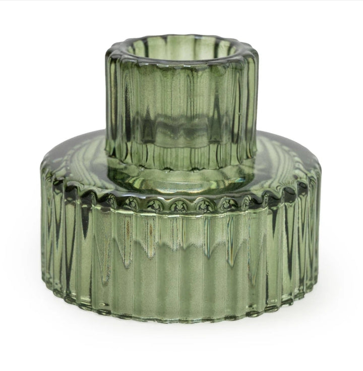 Green Glass Double Ended Candleholder (Set of 12)