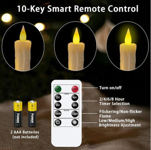 9" LED Taper Candle with Gold Candle Holder (Set of 12, 2 Remote Control)