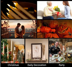 9" LED Taper Candle with Gold Candle Holder (Set of 12, 2 Remote Control)