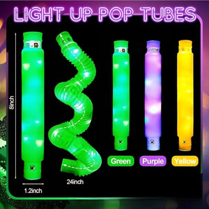 LED Light Up Fidget Tubes, Stretchable Glow-in-the-Dark Toy (Set of 30)