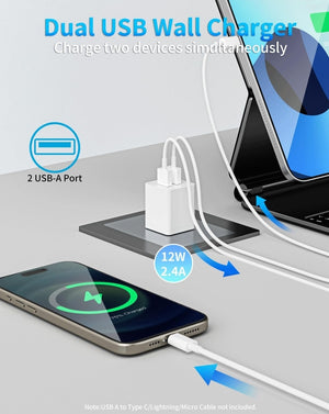 30 Pcs Dual Port USB Wall Charger Adapter Bulk Set