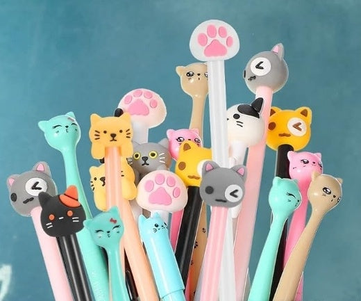 Cute Cat Gel Pen with Comfortable Grip (Assorted Design, Set of 30)