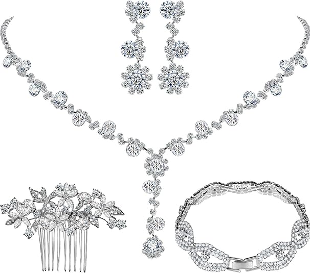 4-Pcs Jewelry & Hair Accessory Gift Set (Necklace, Bracelet, Earrings, Comb)