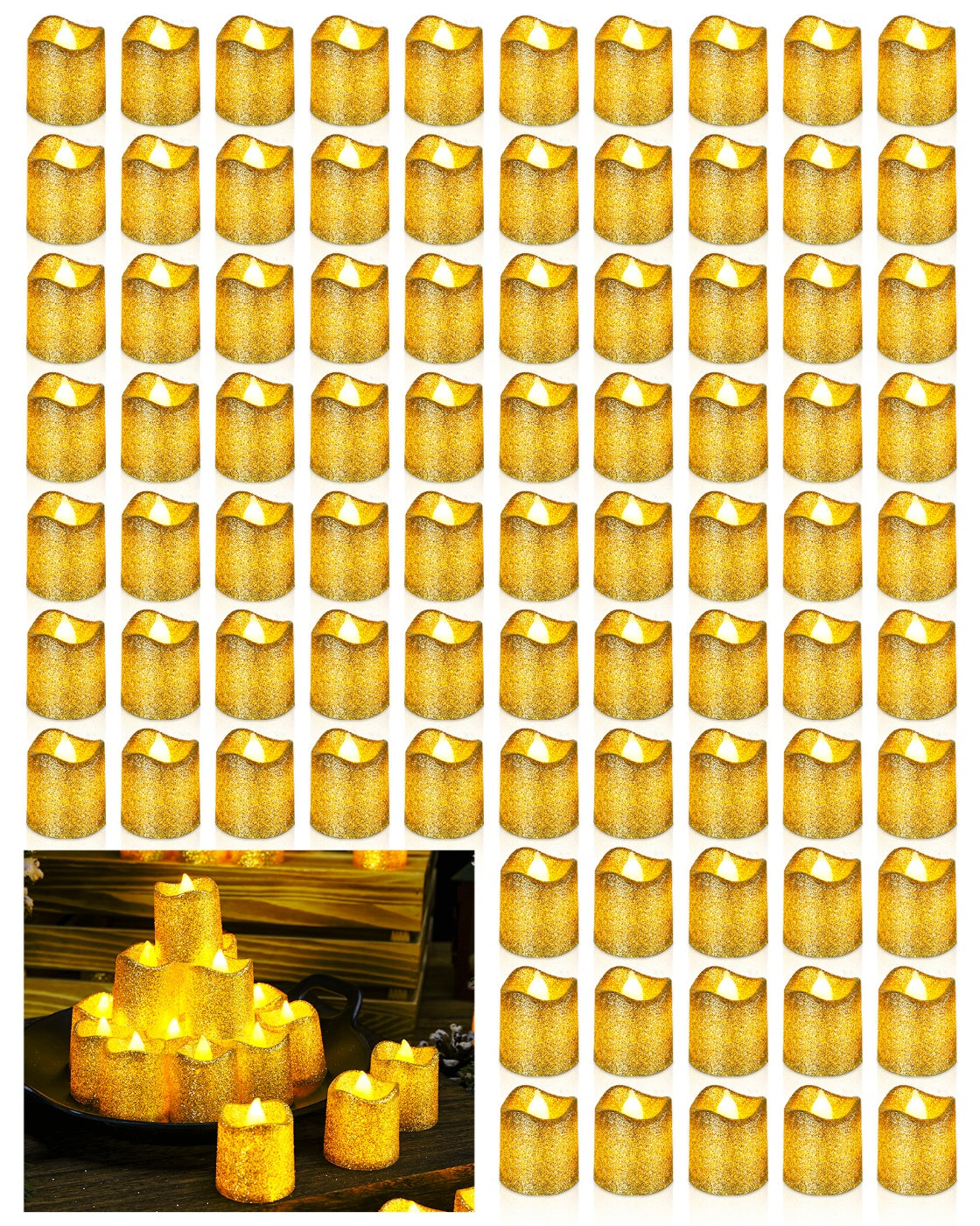 LED Gold Glitter Tealight Candle (Set of 120)