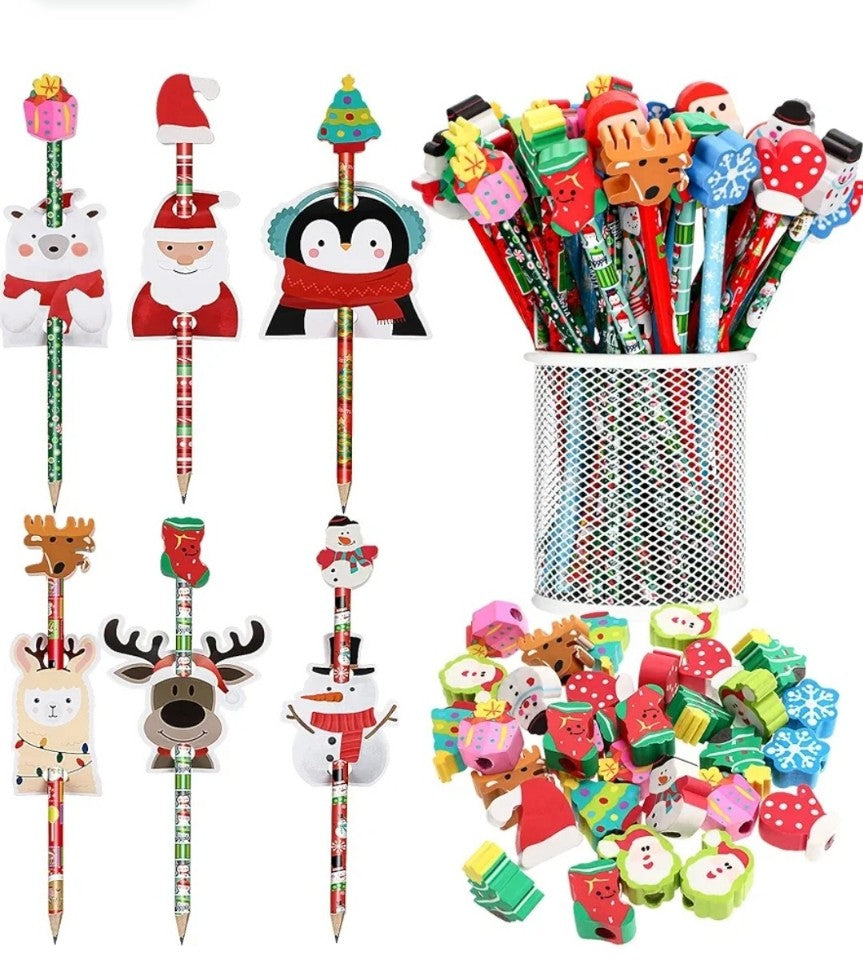 Christmas Pencil with Eraser & Card Set (Set of 120)