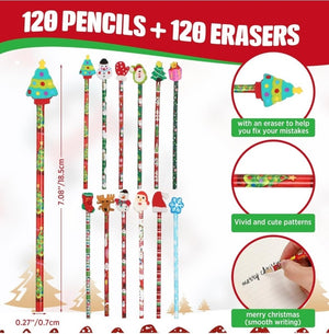 Christmas Pencil with Eraser & Card Set (Set of 120)