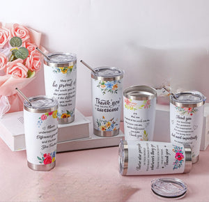 20oz Floral Tumbler with stainless steel lid and straw (Set of 6)