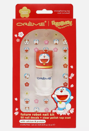 The Crème Shop x Doraemon Nail Kit – 50 Nail Decals + Clear Top Coat Polish