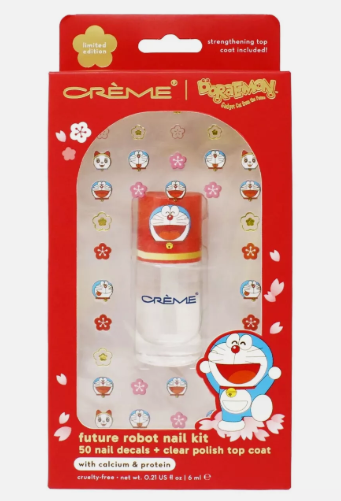 The Crème Shop x Doraemon Nail Kit – 50 Nail Decals + Clear Top Coat Polish