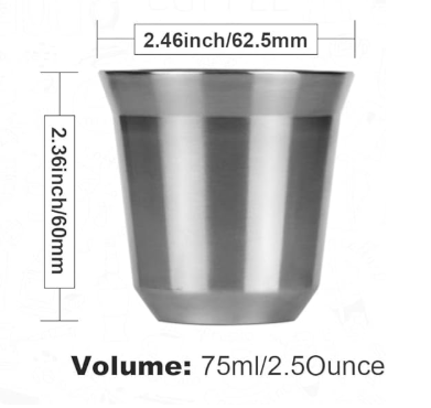 75mL (2.5 oz) Stainless Steel Espresso Cup Set