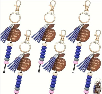 Wooden Keychain Lanyard (Blue, Set of 6)
