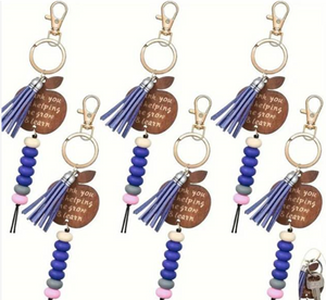 Wooden Keychain Lanyard (Blue, Set of 6)