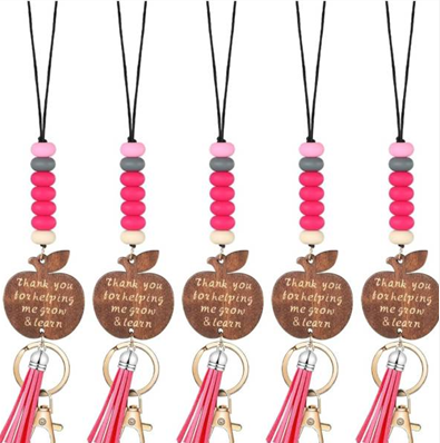 Wooden Keychain Lanyard (Hot Pink, Set of 5)