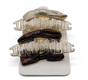 2-Pack Bow Hair Claw Clip Set – Neutral Champagne & Brown